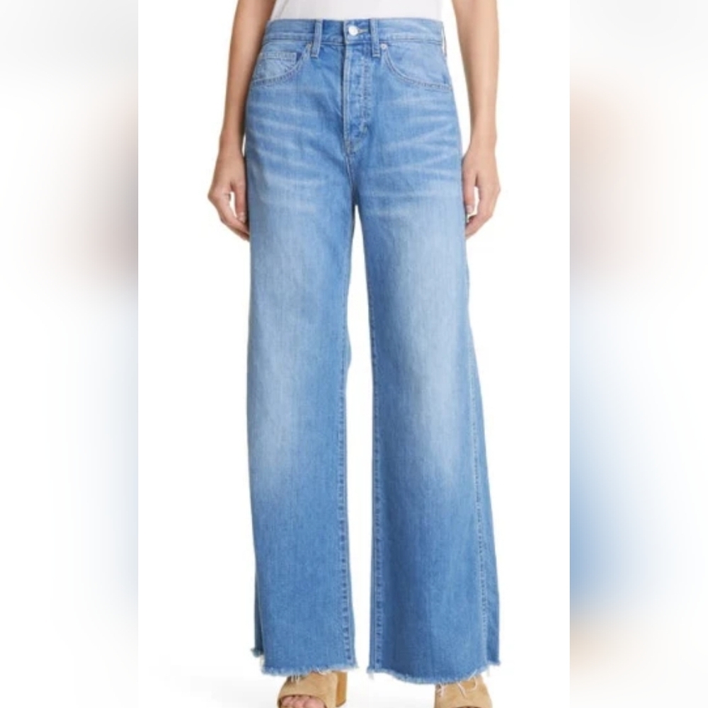 Veronica Beard Taylor Wide Leg Jean With Raw Hem In Lakeshore Wash